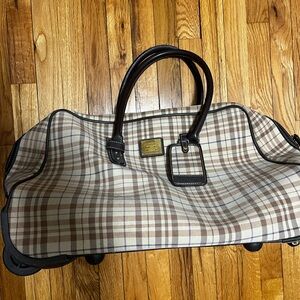 Liz Claiborne Brown and Cream Plaid Tote with Dark Brown Trim